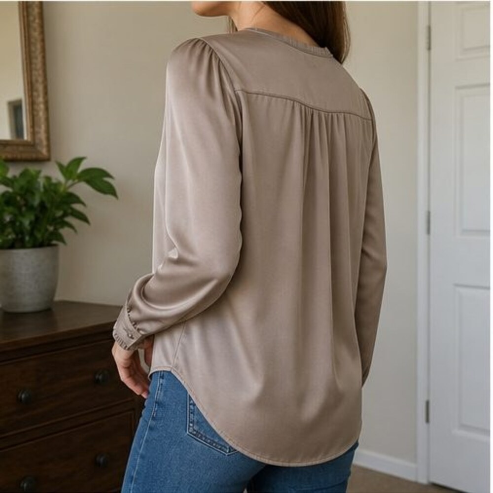 Taupe Ruffle Blouse - Picture 3 of 6